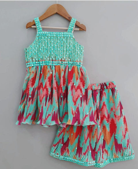 Pre-Order: Multicolour Mirror Work with Culotte Pants