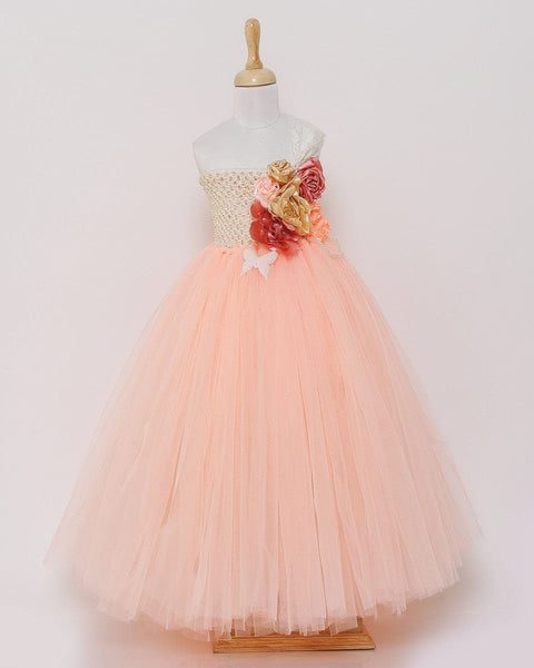 Pre-Order: White with Peach Flower Gown