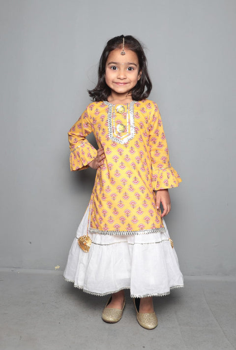 Pre-Order: Mustard Floral Printed Dress With Mask