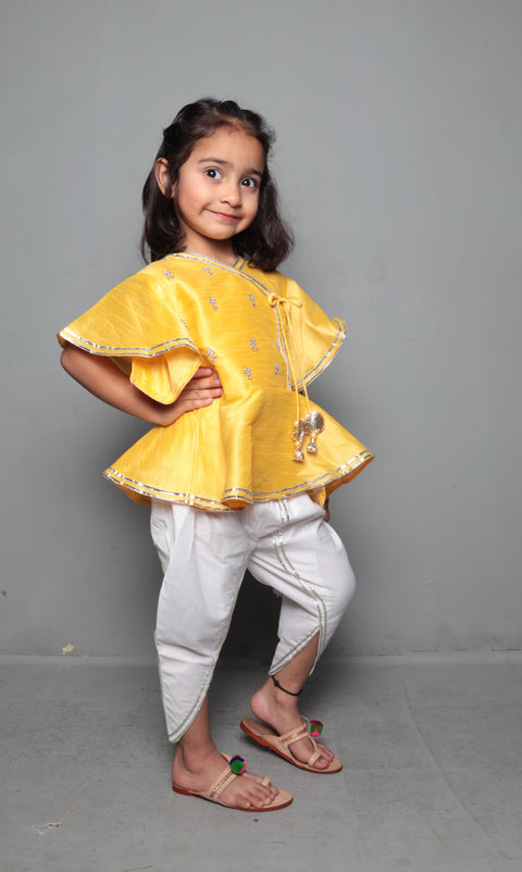 Pre-Order: Yellow Pearl Embroidered Peplum Top With Tulip Pant