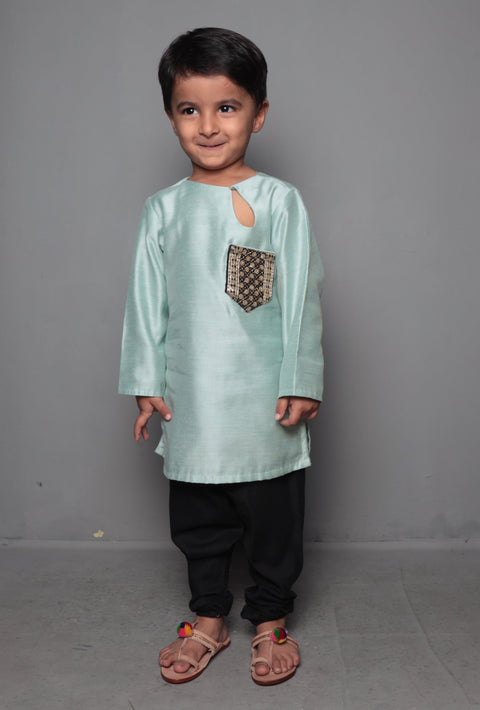Pre-Order: Pastel Green Kurta with Sequin Pocket & Churidar