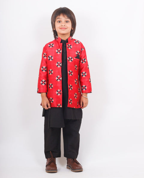 Pre-Order: Pleated Extension Kurta And Pyjama With Printed Jacket