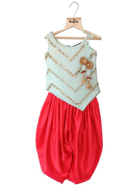 Pre-Order: Asymmetric Sequin Work Top And Dhoti