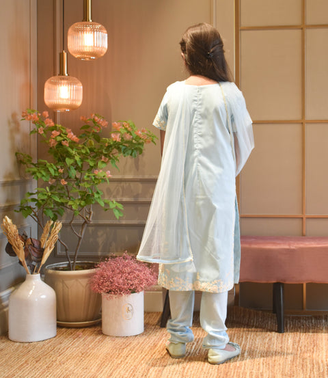 Pre Order:  Blue Silk Kurti Churidar and Dupatta