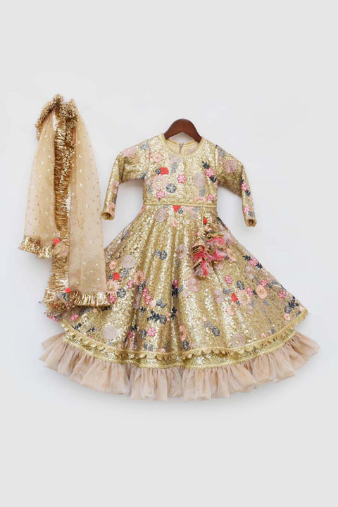 Pre-Order: Golden Sequence Anarkali with Dupatta