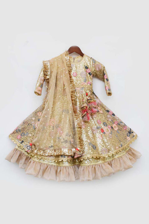 Pre-Order: Golden Sequence Anarkali with Dupatta