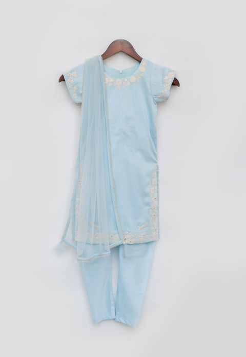 Pre Order:  Blue Silk Kurti Churidar and Dupatta