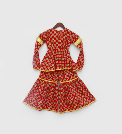 Pre Order: Red Printed Kurti Sharara