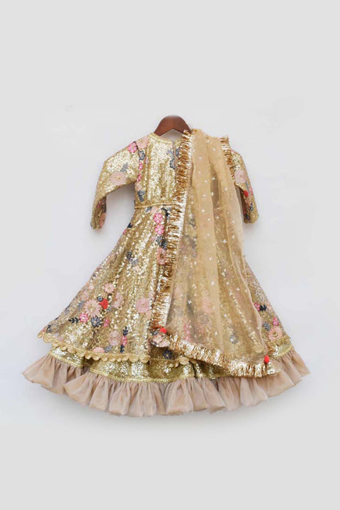 Pre-Order: Golden Sequence Anarkali with Dupatta