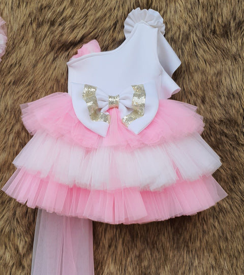 Pre-Order: White and Pink dress with sequins highlights