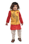 Red Kurta with Yellow Embroidered Jacket