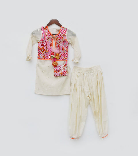 Pre Order: Multi Colored Embroidery Jacket and Kurti Pant