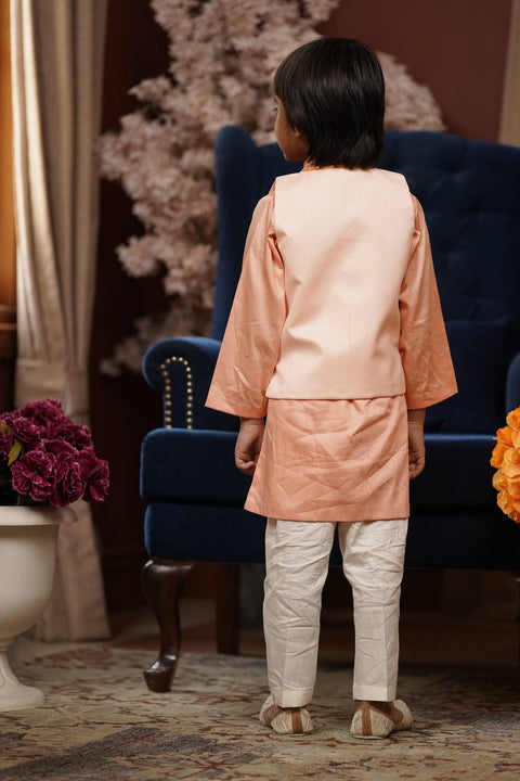 Pre Order: Peach Gotta Embroidery Nehru Jacket set