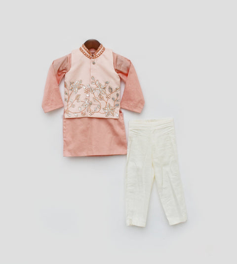 Pre Order: Peach Gotta Embroidery Nehru Jacket set