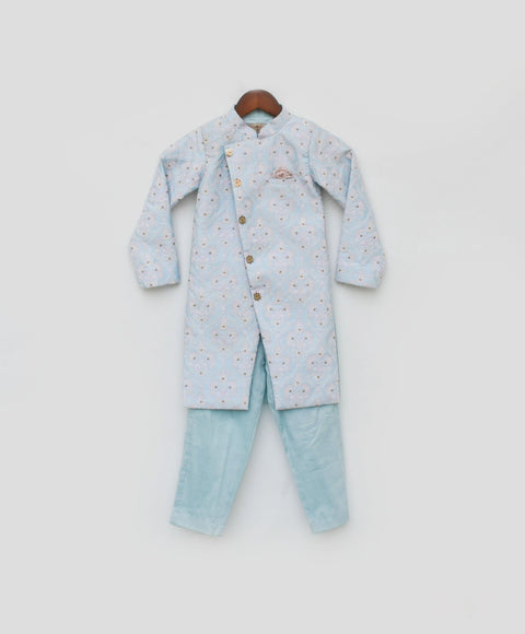 Pre Order: Blue Embroidery Ajkan and Pant