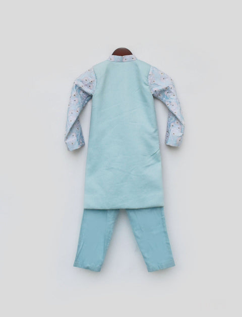 Pre Order: Blue Embroidery Ajkan and Pant