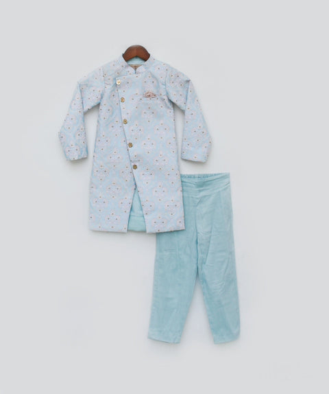 Pre Order: Blue Embroidery Ajkan and Pant