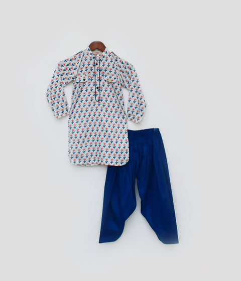 Pre Order: Orange Flower Boti Print Kurta and Salwar