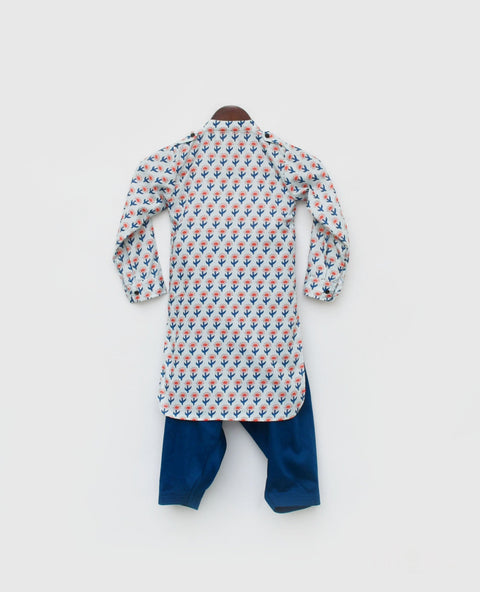 Pre Order: Orange Flower Boti Print Kurta and Salwar