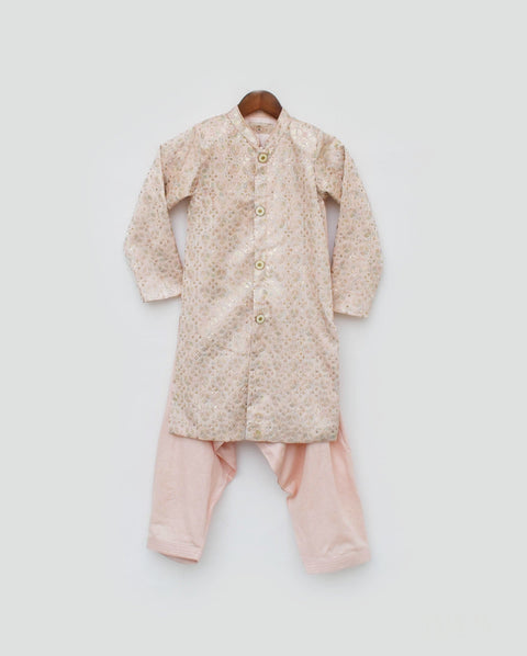 Pre Order: Peach Embroidery Ajkan and Peach Salwar