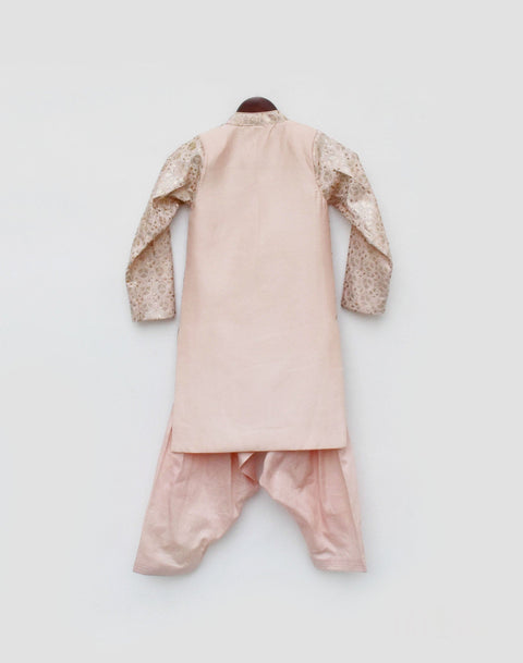 Pre Order: Peach Embroidery Ajkan and Peach Salwar