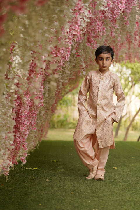 Pre Order: Peach Embroidery Ajkan and Peach Salwar