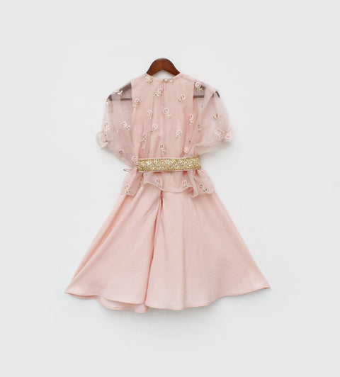 Pre Order: Peach Crape Jumpsuit and Organza Cape