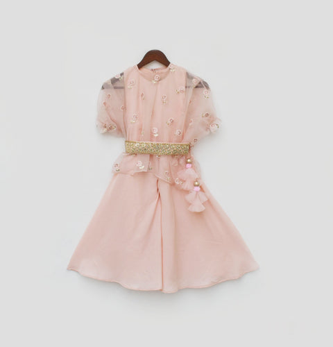 Pre Order: Peach Crape Jumpsuit and Organza Cape