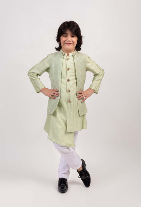 Pre-Order: Pista green Embellished Bandhgala set