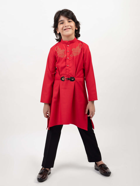 Pre-Order: Red Pleated Kurta Set