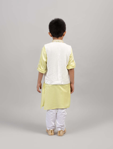 Pre-Order: Off-White Pista Green Bandhgala Set