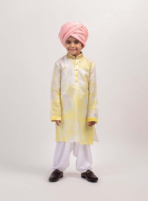 Pre-Order: Yellow tie-dye printed kurta set
