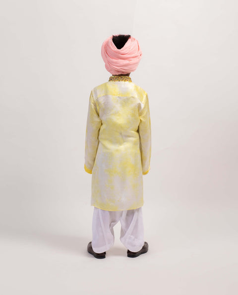 Pre-Order: Yellow tie-dye printed kurta set