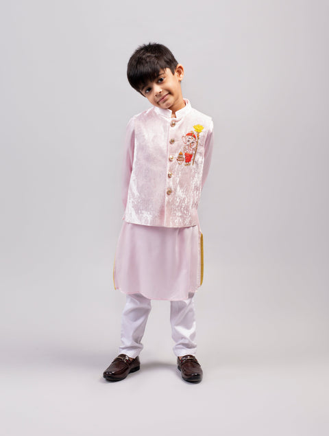 Pre-Order: Ganesha Motif Pink Bandhgala Set