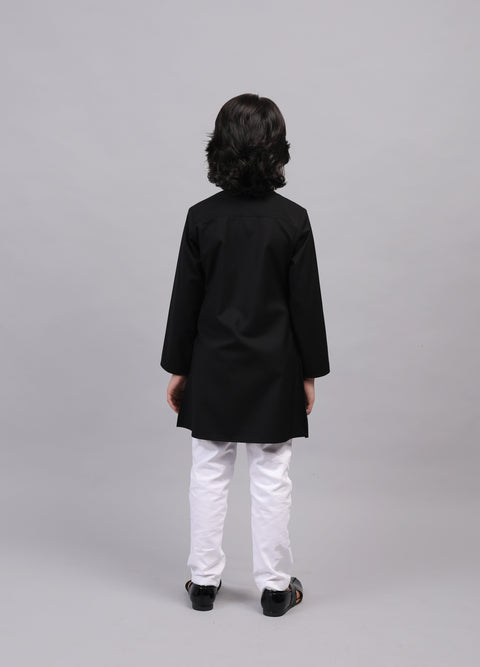 Pre-Order: Black Lion Draped Kurta with White Pants