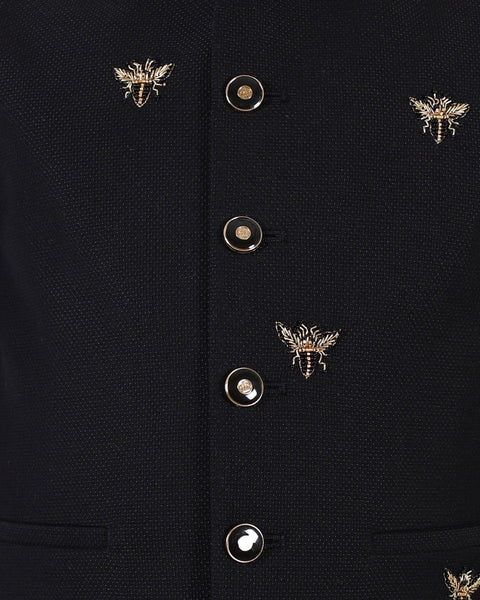 Pre-Order: Bee Embroidered Waiscoat with Pink Kurta and Pants