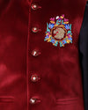 Pre-Order: Lion Embroidery Motin on Velvet Waistcoat with Black Kurta and Shalwar