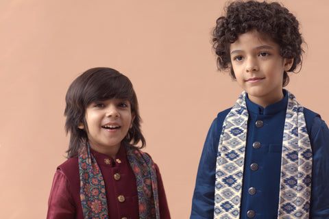 Pre-Order: Navy Bandi with same colour Kurta & Printed Stole