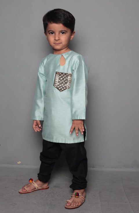 Pre-Order: Pastel Green Kurta with Sequin Pocket & Churidar