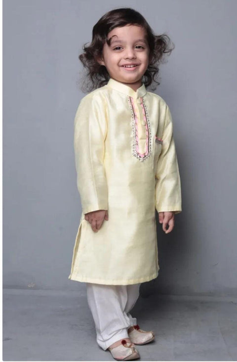 Pre-Order: Yellow Lace Work Kurta With Pyjama