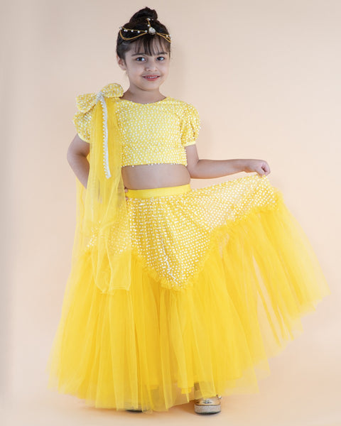 Pre-Order: Yellow Embroidered Top and Ghagra with Dupatta
