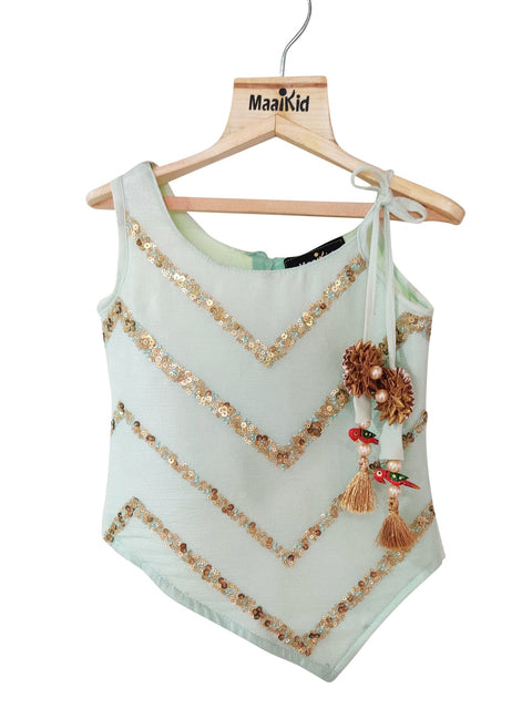 Pre-Order: Asymmetric Sequin Work Top And Dhoti