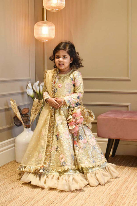 Pre-Order: Golden Sequence Anarkali with Dupatta