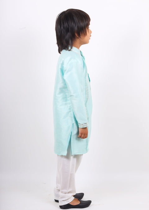 Pre-Order: Light Blue Lace work Kurta And Churidar