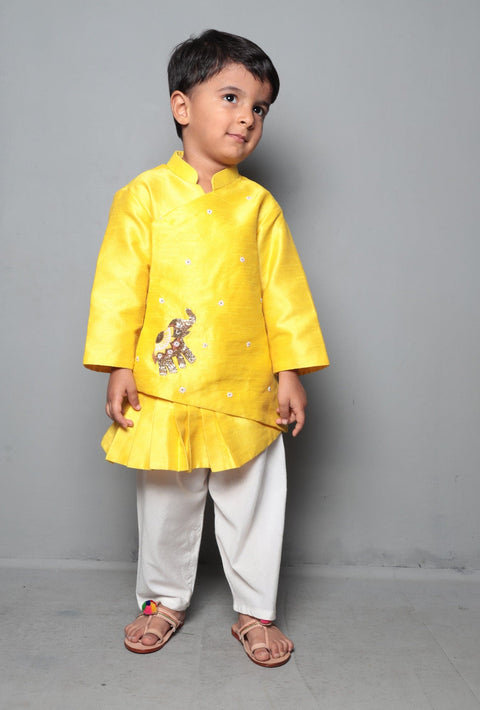 Pre-Order: Elephant Motif Asymmetric Sherwani And Churidar