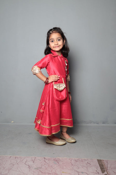 Pre-Order: Red Tassel Work Flaired Dress With Attached Purse