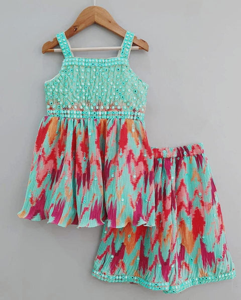 Pre-Order: Multicolour Mirror Work with Culotte Pants