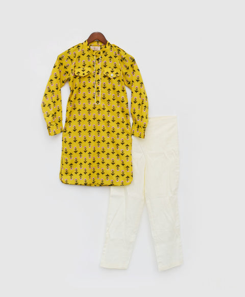 Pre Order:  Yellow Print Kurta and Pant