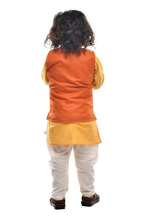 Mustard Kurta with Orange Embroidered Jacket
