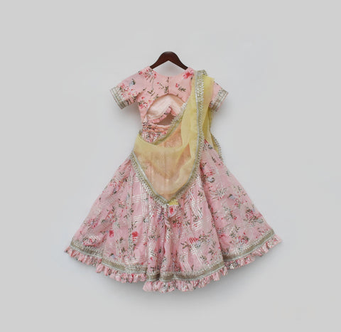 Pre Order: Peach Kotta Printed Lehenga Choli and Dupatta